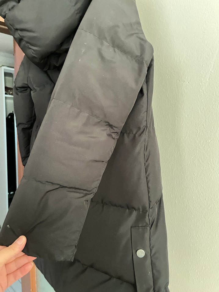 Düğmeli Siyah Midi Kadın Kışlık Mont - Görsel 3