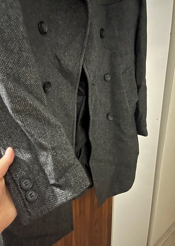 Gri Erkek Yün Palto Düğmeli Midi Boy - Görsel 2