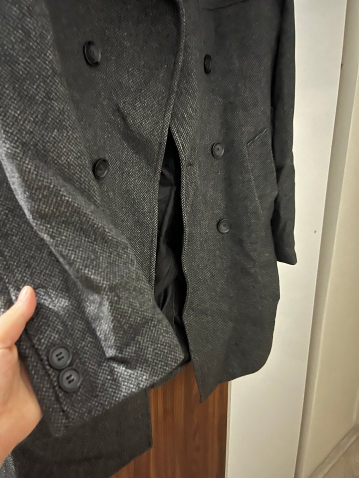 Gri Erkek Yün Palto Düğmeli Midi Boy - Görsel 2