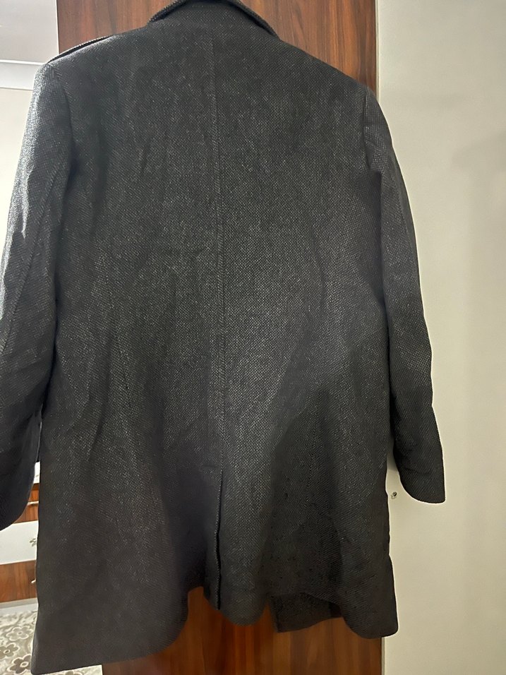 Gri Erkek Yün Palto Düğmeli Midi Boy - Görsel 5