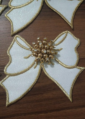 İşlemeli Beyaz Fiyonk Broş Seti - Görsel 2