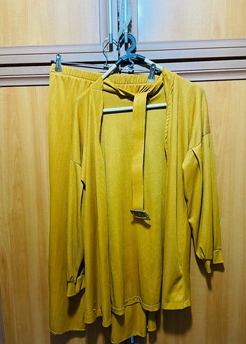 Sarı Uzun Kollu Salaş Kadın Hırka takım - Görsel 4