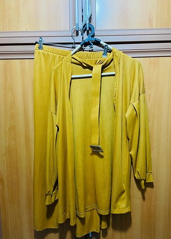 Sarı Uzun Kollu Salaş Kadın Hırka takım - Görsel 3