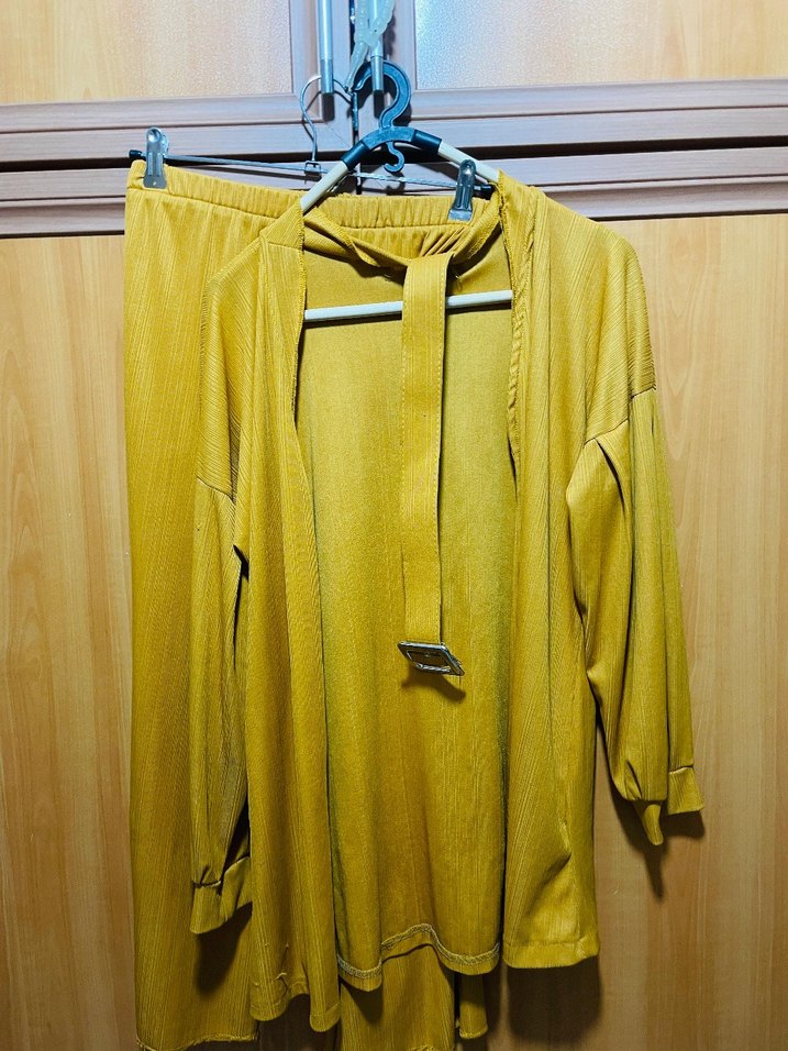 Sarı Uzun Kollu Salaş Kadın Hırka takım - Görsel 5