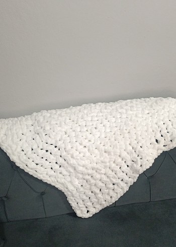 puffy Beyaz Örgü Çocuk Battaniyesi - Görsel 4