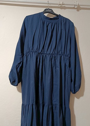 Lacivert Uzun Keten Elbise - Görsel 2