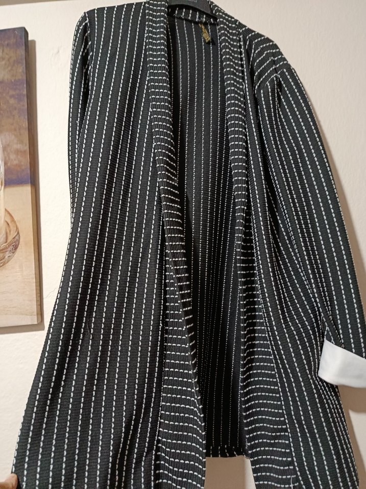 Düz Çizgili Siyah Midi Kadın Ceket - Görsel 2