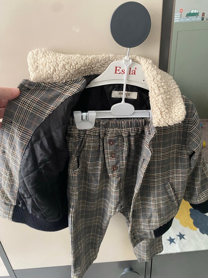 Gri Ekoseli Erkek Çocuk Kabanı - Görsel 3