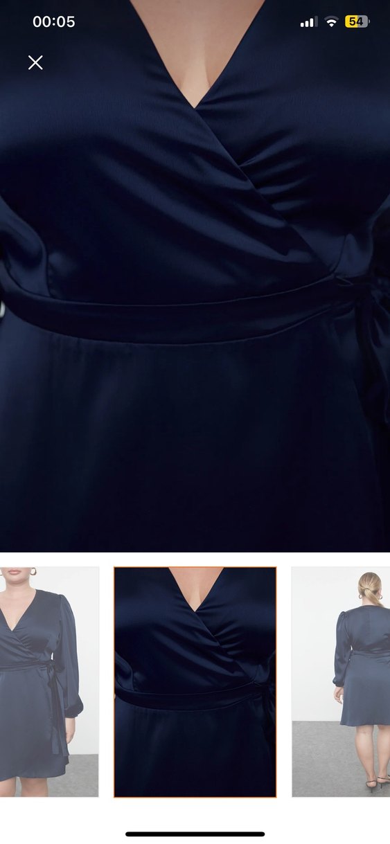 Parlak Lacivert Saten Midi Elbise - Görsel 2