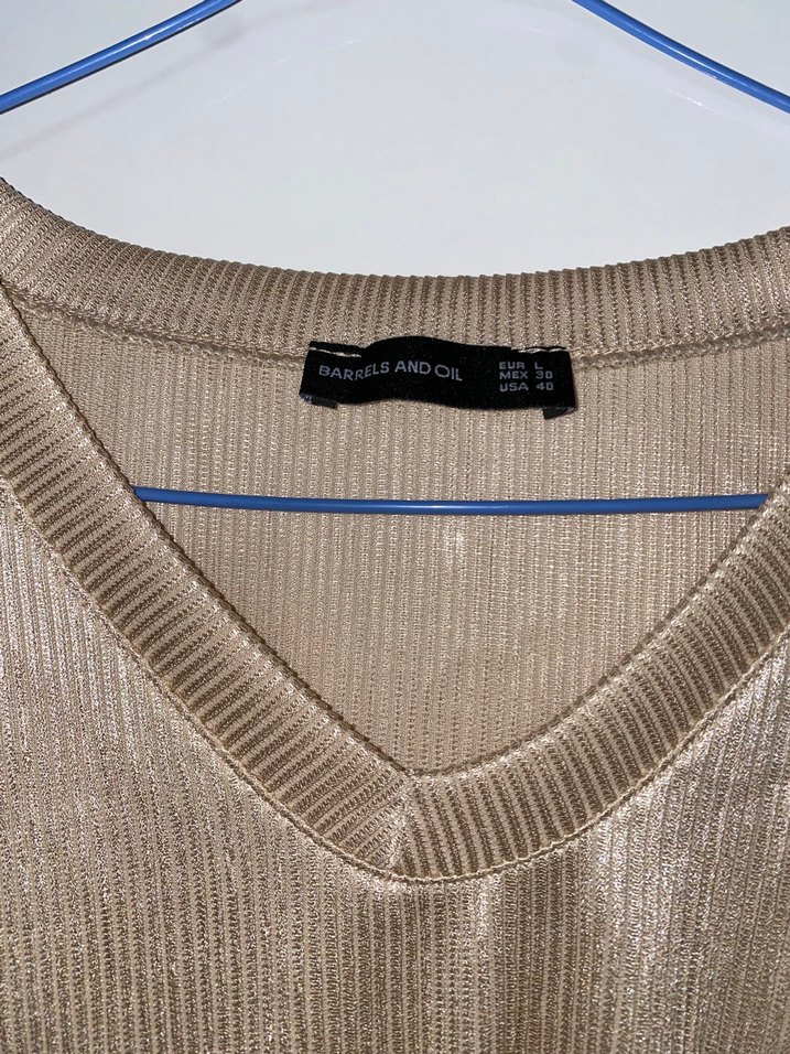 Bej V Yakalı Kısa Kollu Kadın Gömlek - Görsel 2