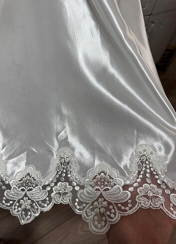 Gelinlik saten kumaş kollar dantel arkası uzun  - Görsel 6