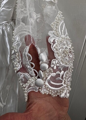 Gelinlik saten kumaş kollar dantel arkası uzun  - Görsel 7