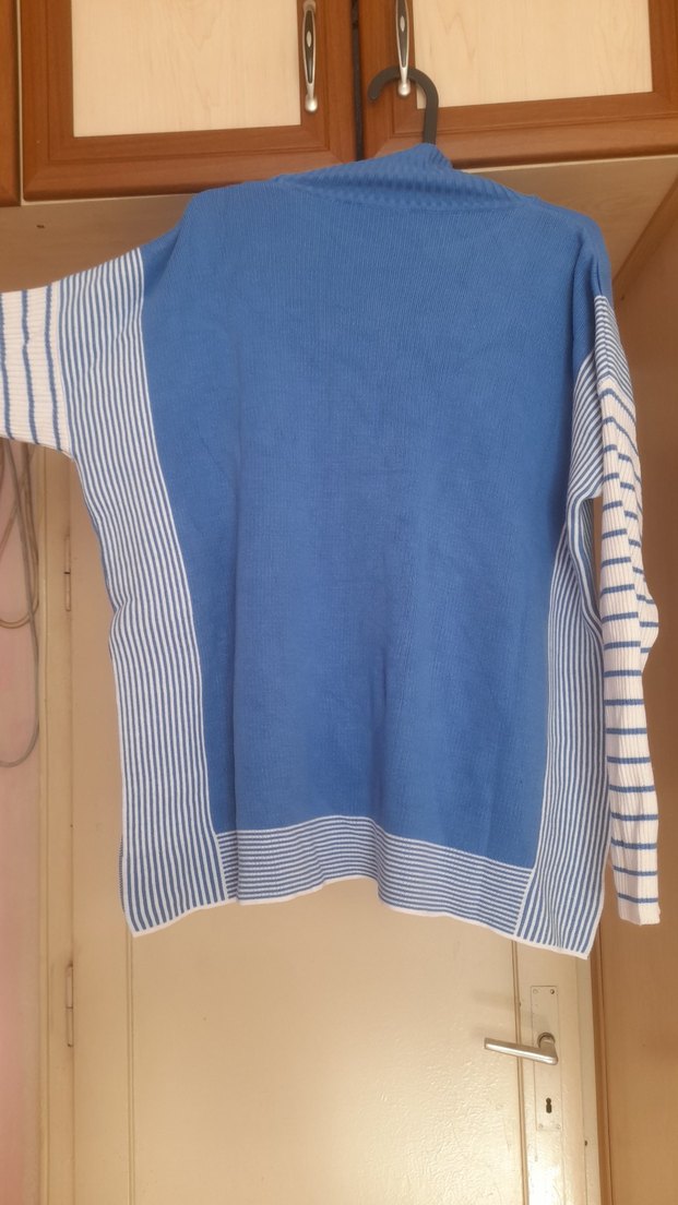 Kadın Mavi Yarım Balıkçı Yaka Triko Kazak - Görsel 3