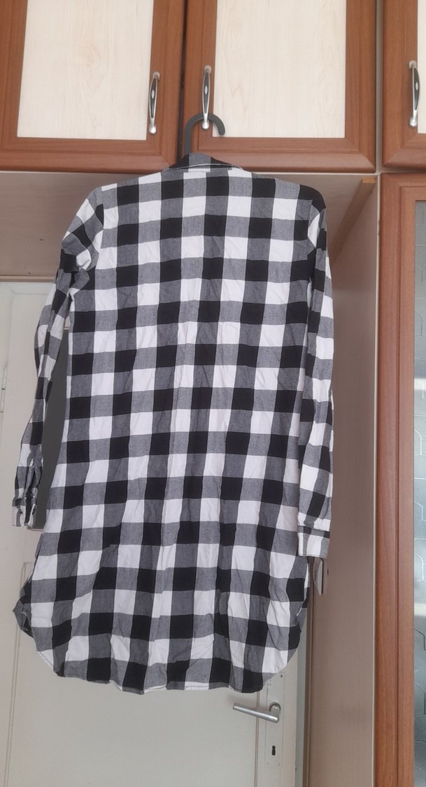 Gri Ekoseli Uzun Kollu Kadın Gömlek - Görsel 2