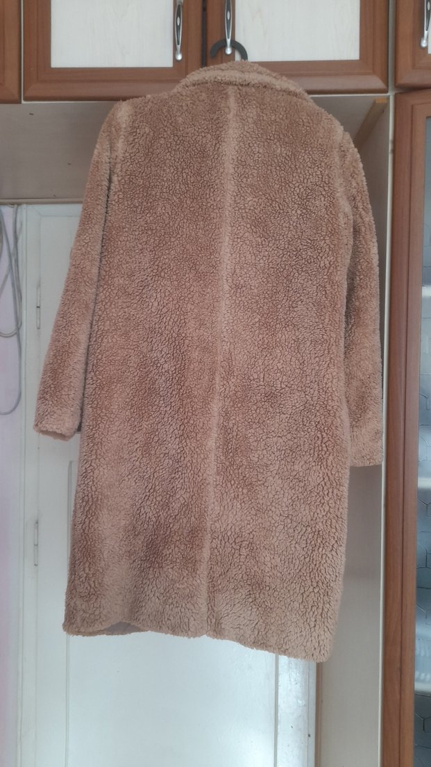 Bej Uzun Peluş Kadın Kaban - Görsel 2