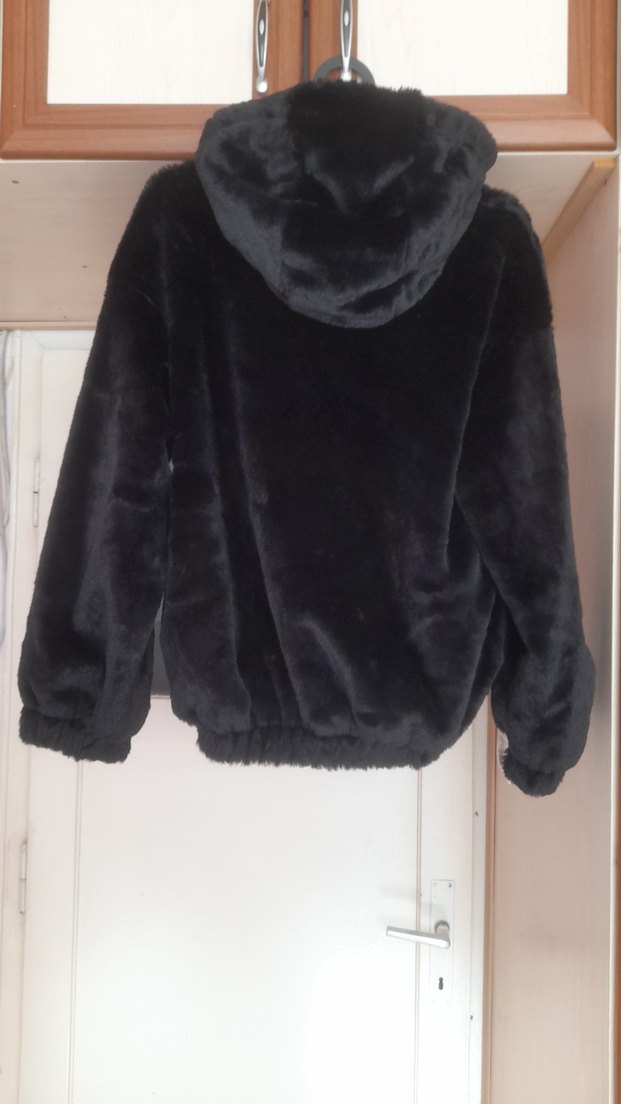 Siyah Kadın Suni Kürk Midi Ceket - Görsel 3