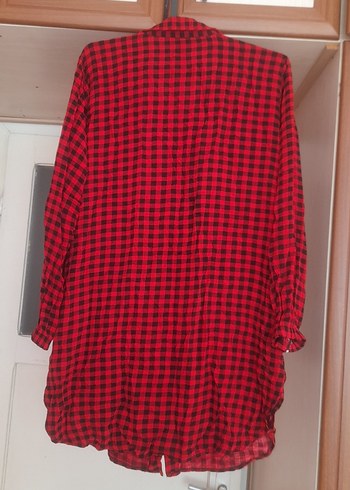 Kırmızı Ekose Düğmeli Kadın Gömlek - Görsel 2