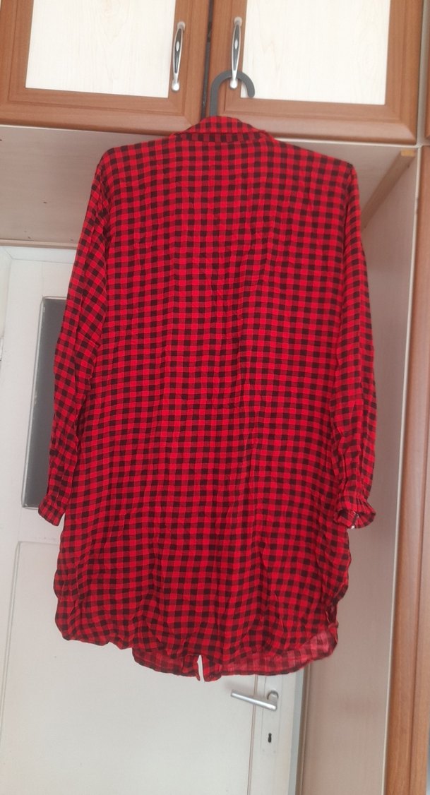Kırmızı Ekose Düğmeli Kadın Gömlek - Görsel 2