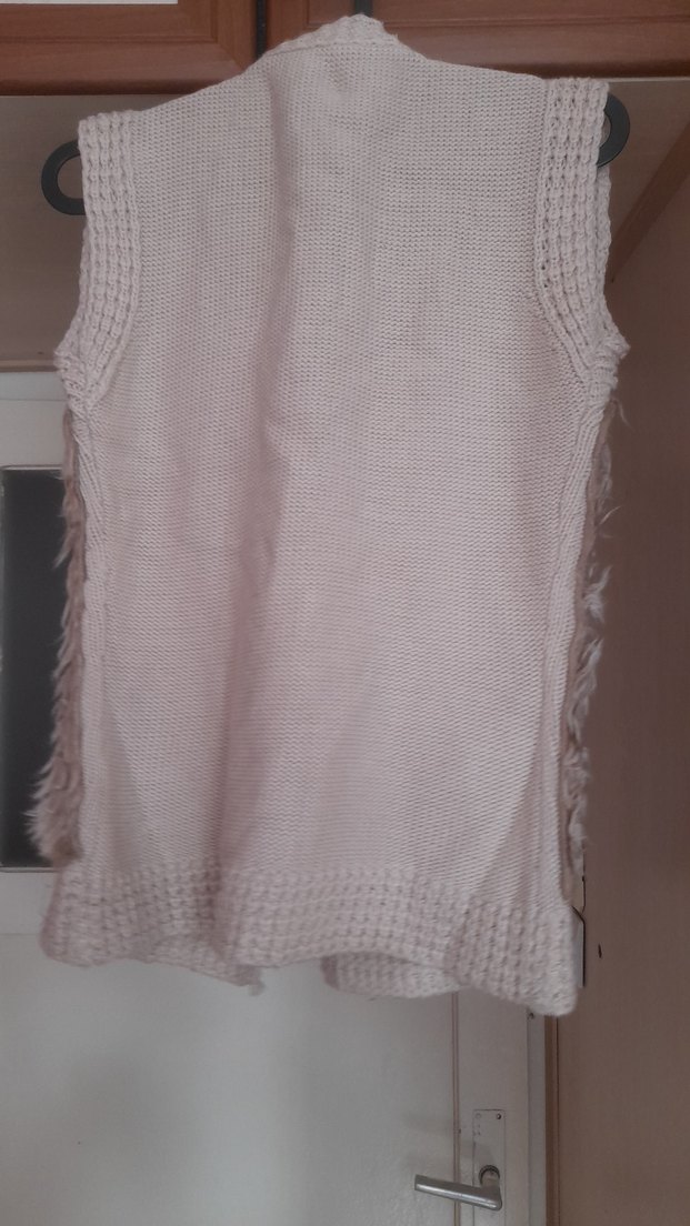 Bej Kürklü Bohem Örgü Kadın Yelek - Görsel 2