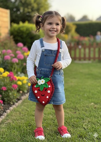 El Örgüsü Çilek Desenli Bohem Çanta - Görsel 2