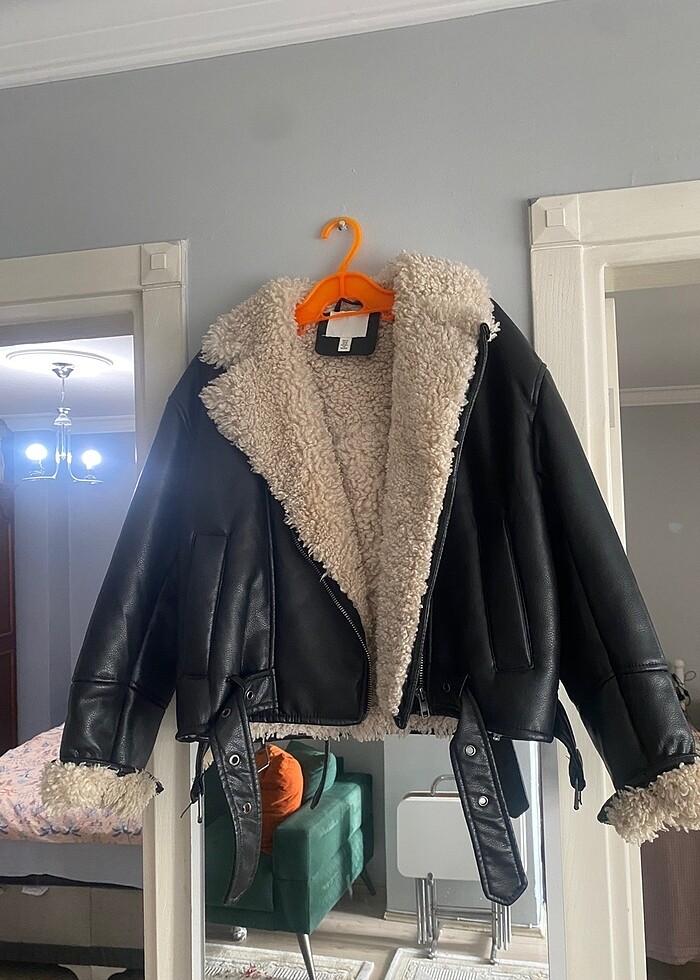 h&m kürklü deri mont - Görsel 3