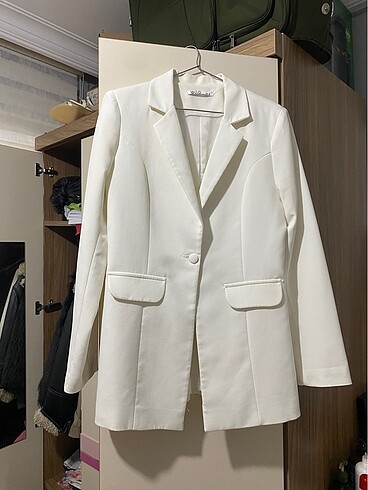 beyaz uzun blazer oversize - Görsel 3