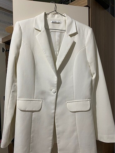 beyaz uzun blazer oversize - Görsel 4