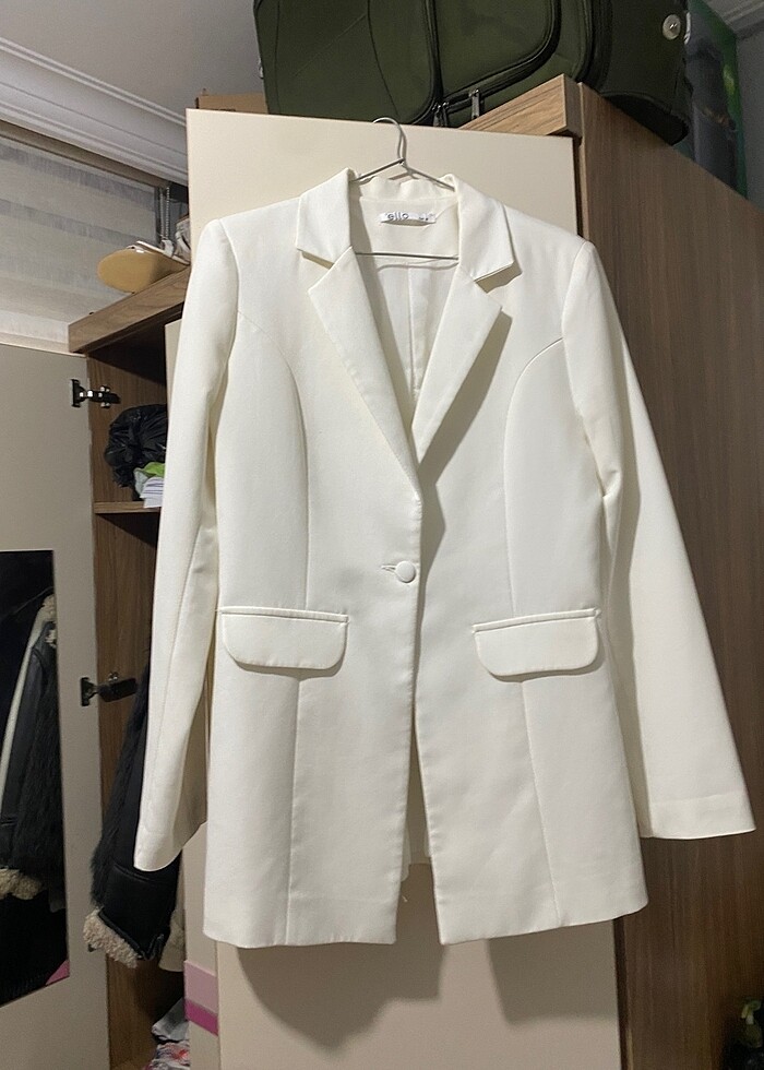 beyaz uzun blazer oversize - Görsel 2