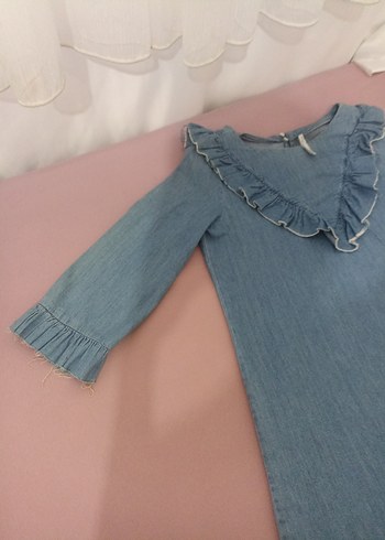 38 Beden mavi Renk zara kadın Mavi Denim Fırfırlı elbise