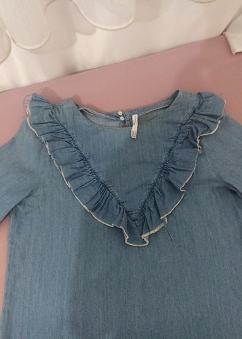 Zara zara kadın Mavi Denim Fırfırlı elbise