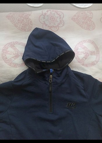 Erkek Kapüşonlu Fermuarlı Mavi sweatshirt - Görsel 3