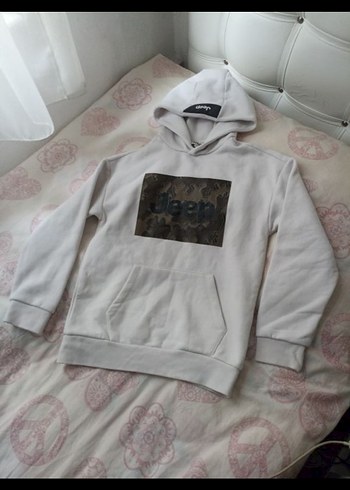 Kapüşonlu beyaz erkek çocuk sweatshirt ve eşofman alti - Görsel 4