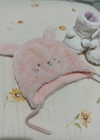 Kız Çocuk Pembe panduf ve bere - Görsel 2