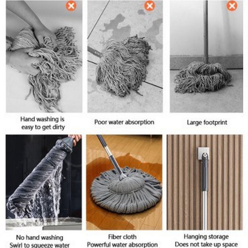 Mavi Saplı Gri Kendinden Sıkmalı Paspas Mop - Görsel 2