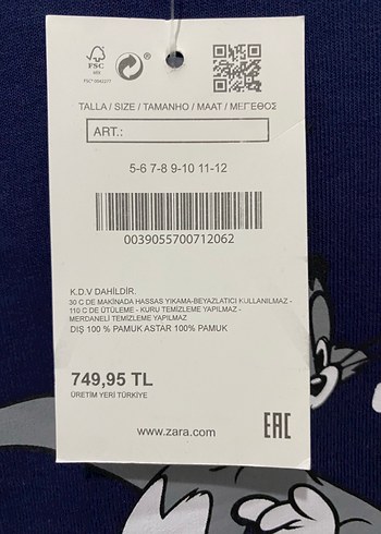 6 Yaş Beden Tom ve Jerry Baskılı Erkek Çocuk Sweatshirt