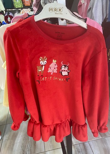 Kız Çocuk Kırmızı Baskılı Sweatshirt
