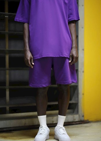 Oversize Düz Sarı Mor Takım - Görsel 2