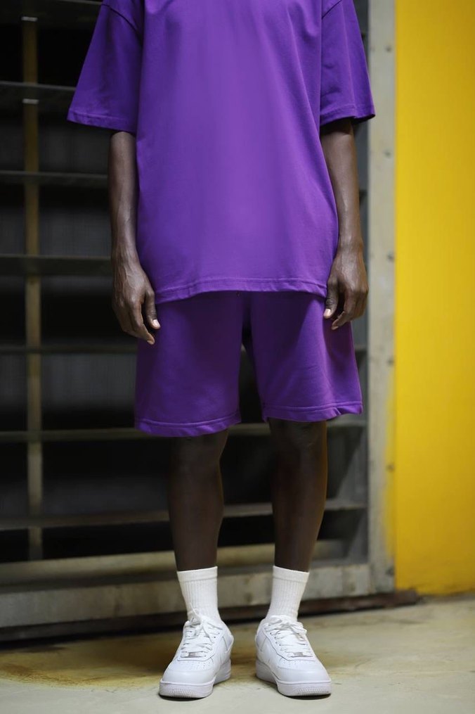 Oversize Düz Sarı Mor Takım - Görsel 2