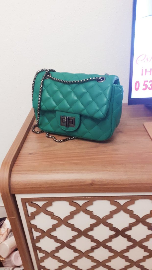 Tokalı Turkuaz Deri Kadın Çanta - Görsel 2