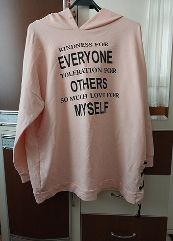 Defacto Pembe Yazılı Sweatshirt Kapüşonlu