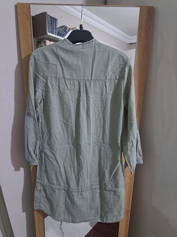 Bershka Gri V Yaka Uzun Kollu Kadın Gömlek - Görsel 3