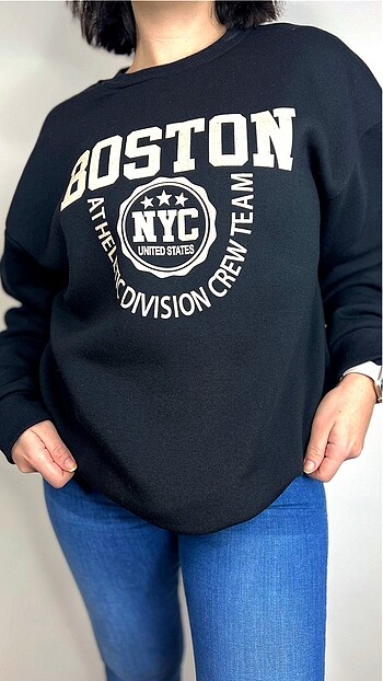 Diğer Kadın Bisiklet Yaka Oversize Şardonlu Siyah Sweatshirt