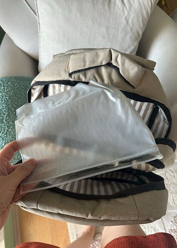 Bej ve Gri Çizgili Bebek Çantası-Kraft - Görsel 6