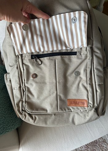 Bej ve Gri Çizgili Bebek Çantası-Kraft - Görsel 3