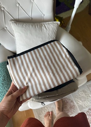 Bej ve Gri Çizgili Bebek Çantası-Kraft - Görsel 5