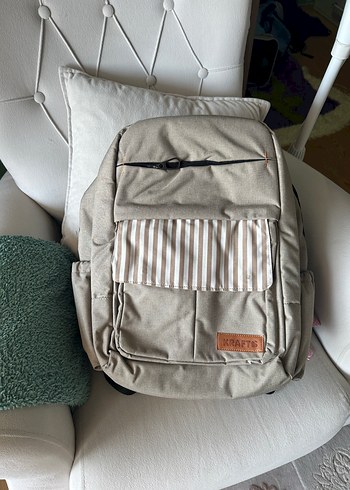 Bej ve Gri Çizgili Bebek Çantası-Kraft - Görsel 2