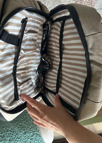 Bej ve Gri Çizgili Bebek Çantası-Kraft - Görsel 4