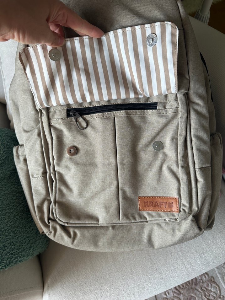 Bej ve Gri Çizgili Bebek Çantası-Kraft - Görsel 3