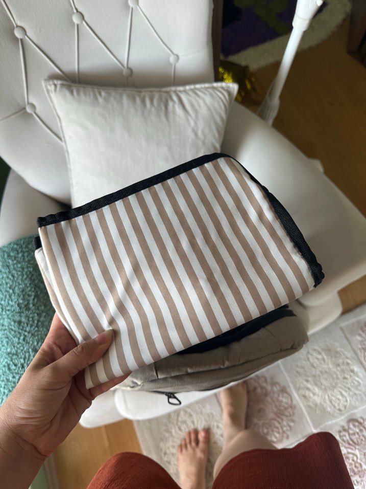 Bej ve Gri Çizgili Bebek Çantası-Kraft - Görsel 5