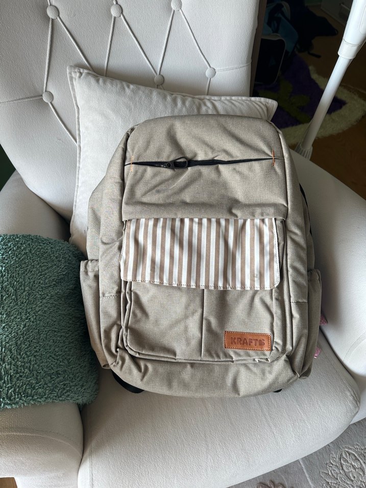 Bej ve Gri Çizgili Bebek Çantası-Kraft - Görsel 2